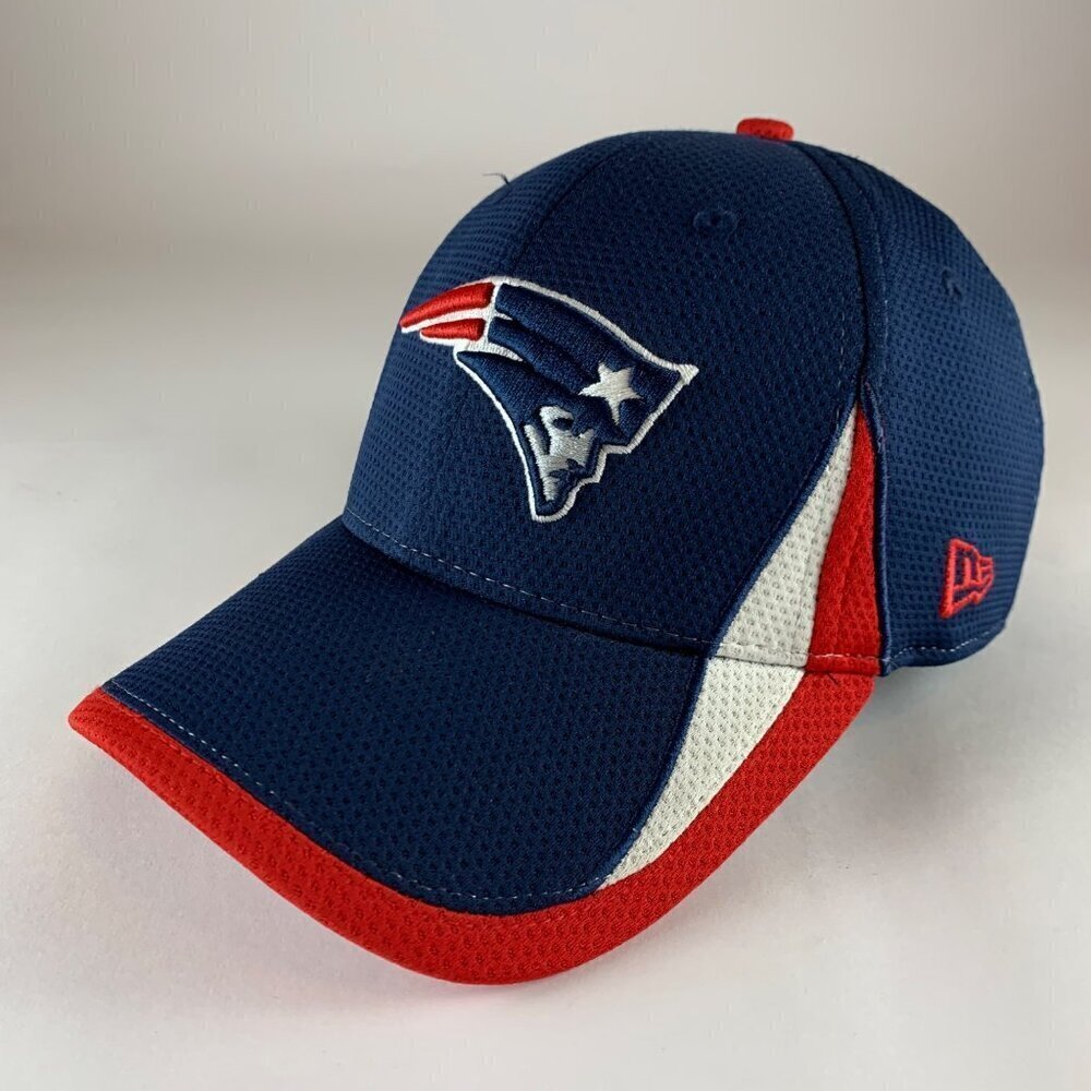 New England Patriots NFL Navy Blue Red New Era 39Thirty Stretch Fitted Hat S/M